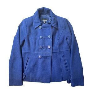 Razzle Dazzle Pea Coat Womens Large Blue F25124FM Double Breasted Wool Blend